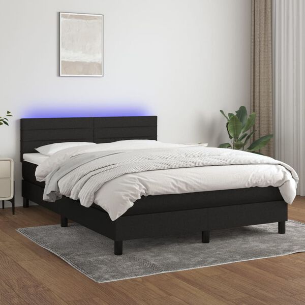 vidaXL Letto a Molle con Materasso e LED Nero 140x190 cm in Tessuto