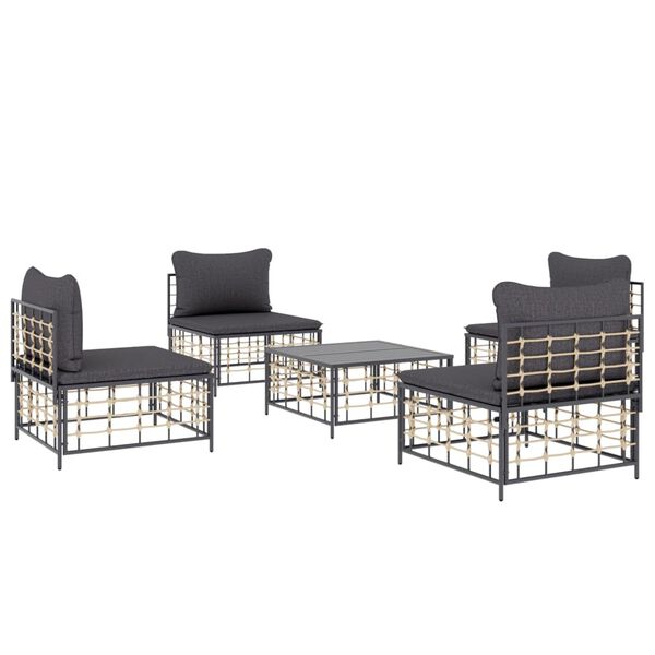 vidaXL Set Divani da Giardino 5 pz con Cuscini Antracite in Polyrattan