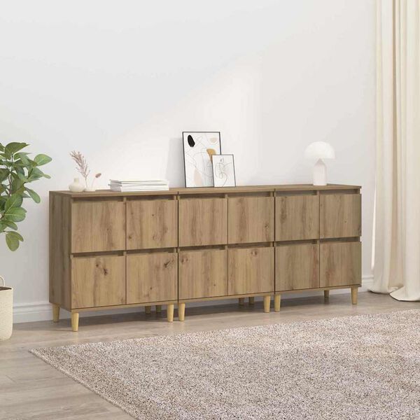 vidaXL Sideboards 3 pcs Rovere artigianale 60 x 35 x 70 cm
