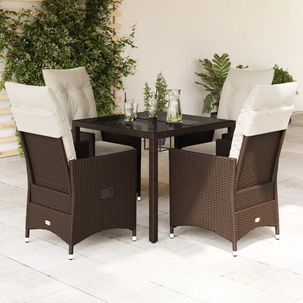 vidaXL Set da Pranzo da Giardino 5pz con Cuscini in Polyrattan Marrone