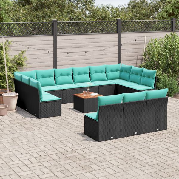 vidaXL Set Divani da Giardino 14pz con Cuscini in Polyrattan Nero