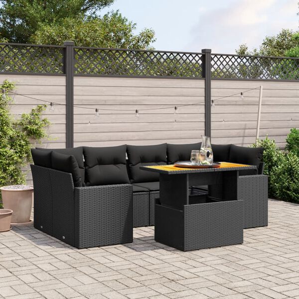 vidaXL Set Divani da Giardino con Cuscini 7pz Nero Polyrattan