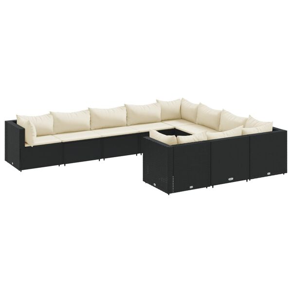vidaXL Set Divani da Giardino 10pz con Cuscini in Polyrattan Nero