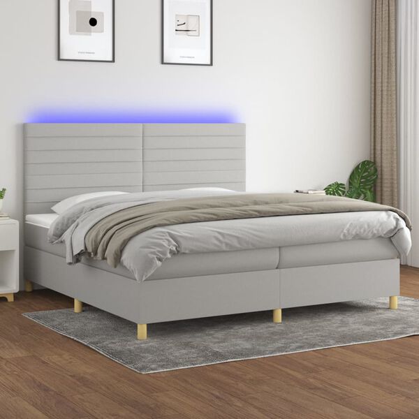 vidaXL Letto a Molle Materasso e LED Grigio Chiaro 200x200 cm Tessuto
