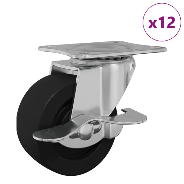 vidaXL Ruota 12 pcs Nero e argento 50,7 x 50,7 x 24,4 mm Ferro e nylon