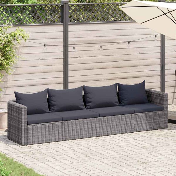 vidaXL Set Divani da Giardino 4 pz con Cuscini Grigio in Polyrattan