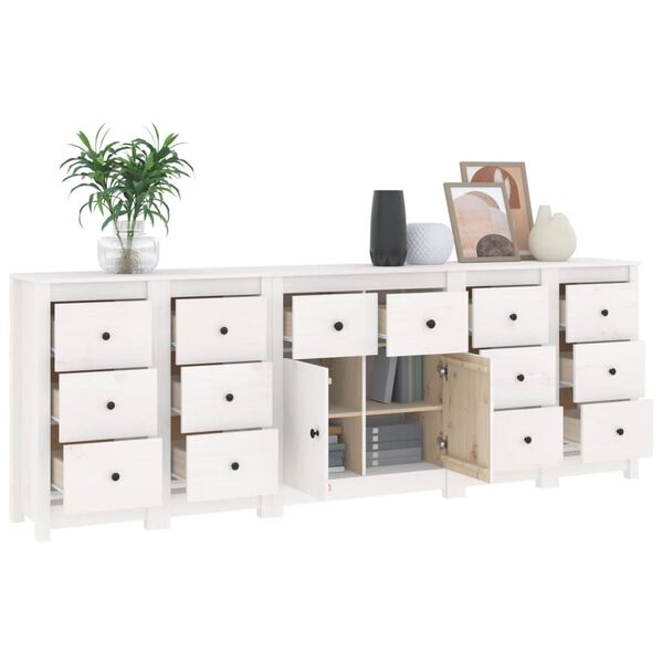vidaXL Credenza Bianca 230x35x80 cm in Legno Massello di Pino