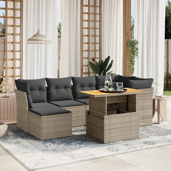 vidaXL Set Divani da Giardino 7 pz con Cuscini Grigio in Polyrattan