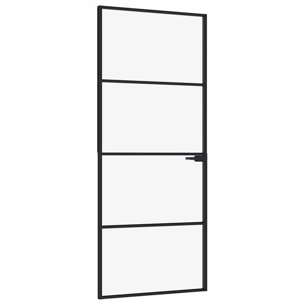 vidaXL Porta Interna Nera 83x201,5cm Vetro Temperato Alluminio Sottile