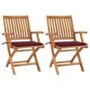 vidaXL Sedie pieghevoli, 2 pezzi, con cuscini color rosso vino, in legno massello di teak.