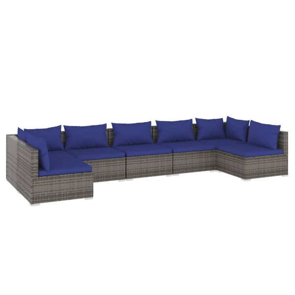 vidaXL Set Divani da Giardino 7 pz con Cuscini in Polyrattan Grigio