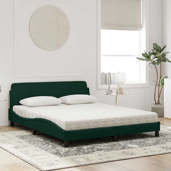 vidaXL Letto con Materasso Dover Verde Scuro 160x200 cm in Velluto