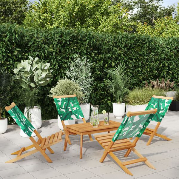 vidaXL Sedie da Giardino Pieghevoli 4pz Verde Tessuto e Legno Massello