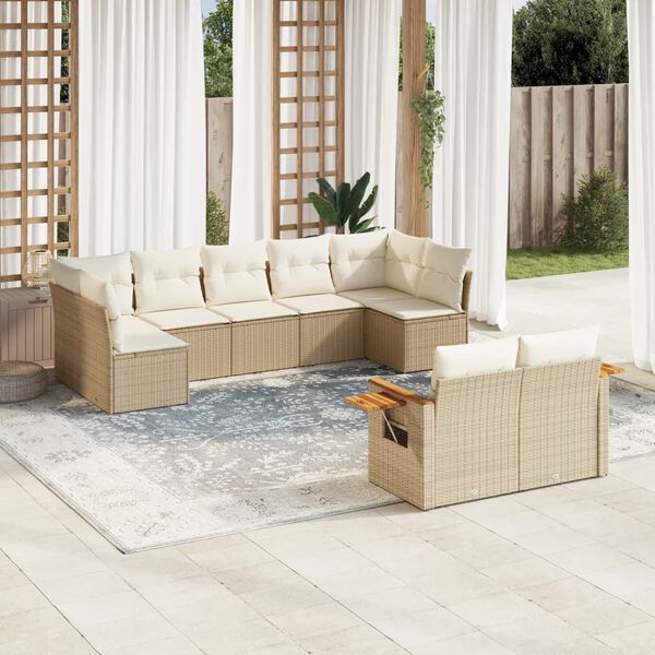 vidaXL Set Divano da Giardino 9 pz con Cuscini Beige in Polyrattan