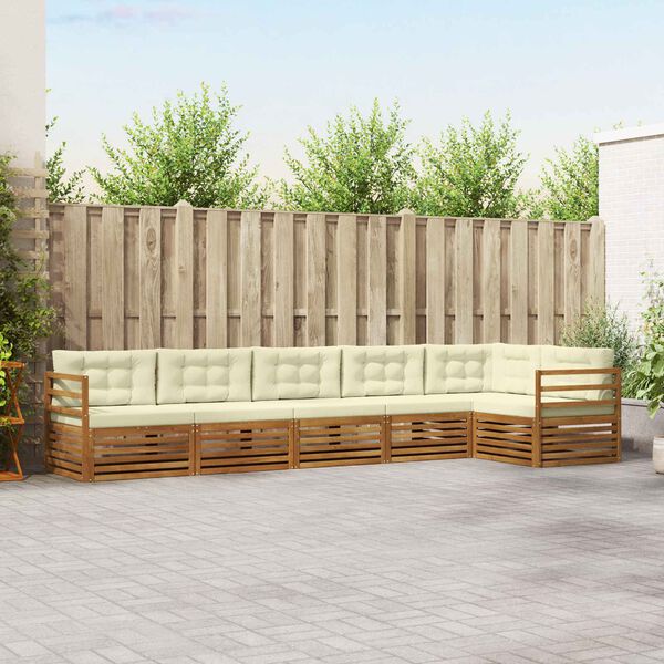 vidaXL Set di divani da esterno con cuscino 6 pcs Naturale e Crema