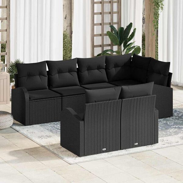 vidaXL Set Divano da Giardino Nero polyrattan