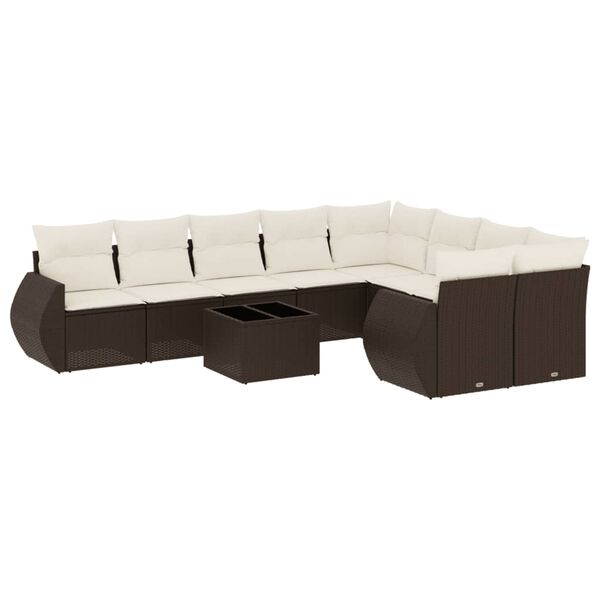 vidaXL Set Divani da Giardino 10pz con Cuscini in Polyrattan Marrone