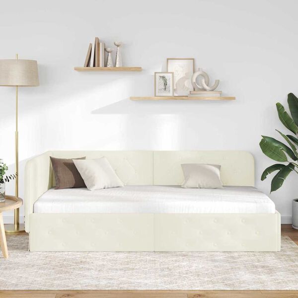 vidaXL Cornice del letto ad angolo Crema 100 x 200 cm Velluto