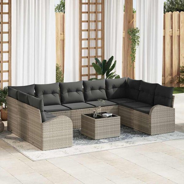 vidaXL Set di divani con cuscino 10 pcs Grigio chiaro polyrattan
