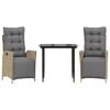 vidaXL Set Pranzo da Giardino 3 pz con Cuscini Beige Misto Polyrattan
