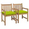 vidaXL Sedie da Giardino 2 pz Cuscini Verde Brillante in Legno di Teak