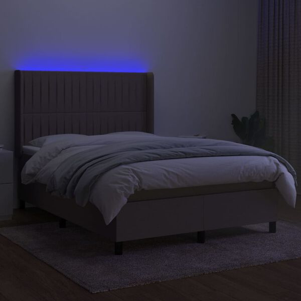 vidaXL Letto a Molle con Materasso e LED Tortora 140x190 cm in Tessuto