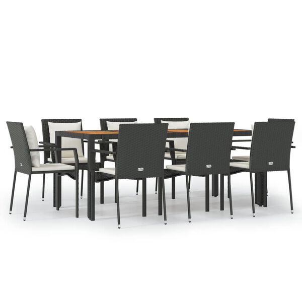 vidaXL Set da Pranzo da Giardino 9 pz con Cuscini Nero in Polyrattan