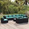 vidaXL Set Divani da Giardino 10 pz con Cuscini in Polyrattan Nero