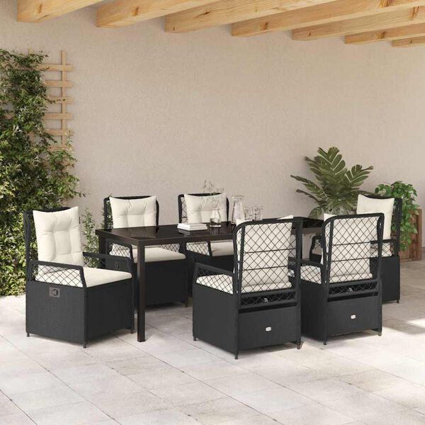 vidaXL Set da Pranzo per Giardino 7 pcs Nero polyrattan