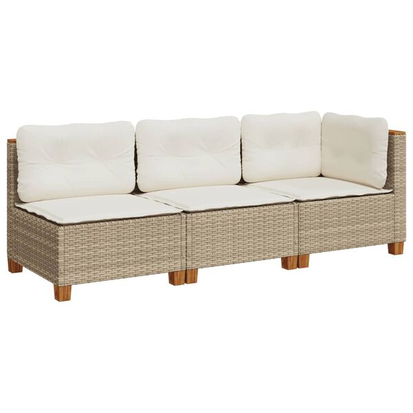 vidaXL Divano da Giardino con Cuscini a 3 Posti Beige in Polyrattan