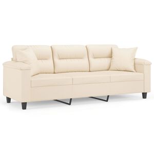 vidaXL Divano a 3 Posti con Cuscini Beige 180 cm Tessuto Microfibra