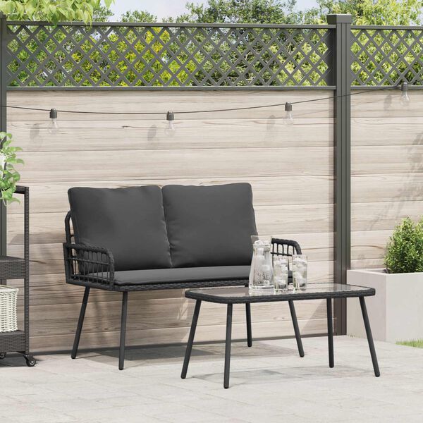 vidaXL Set da Pranzo per Giardino con cuscino 2 pcs Nero polyrattan