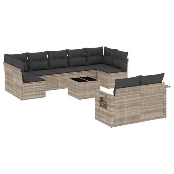 vidaXL Set Divano Giardino 10 pz con Cuscini Grigio Chiaro Polyrattan