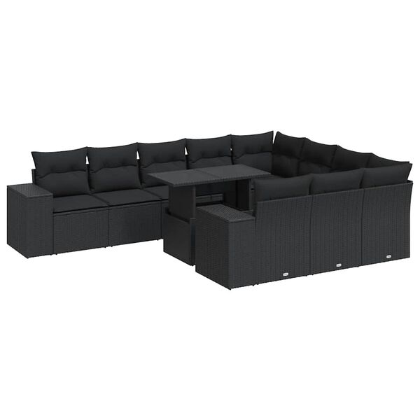 vidaXL Set Divani da Giardino 11 pz con Cuscini in Polyrattan Nero