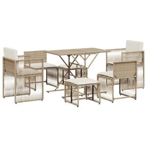 vidaXL Set da Pranzo da Giardino 7 pz con Cuscini Beige in Polyrattan