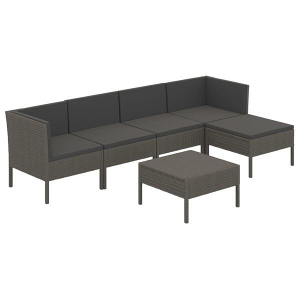 vidaXL Set Divani da Giardino 6 pz con Cuscini in Polyrattan Grigio