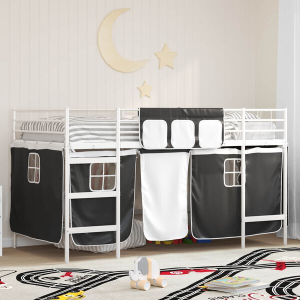 vidaXL Struttura del Letto Loft per Bambini con Tendine Bianco e Nero