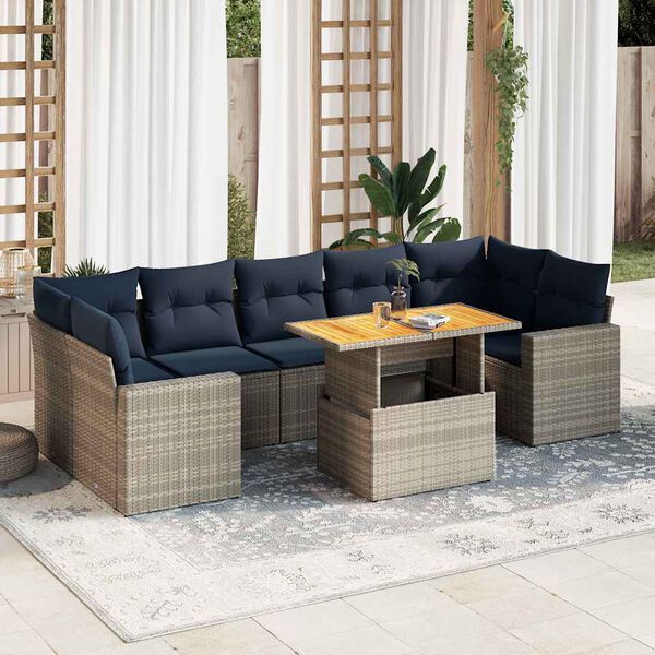 vidaXL Set Divano da Giardino 8 pz con Cuscini Grigio in Polyrattan