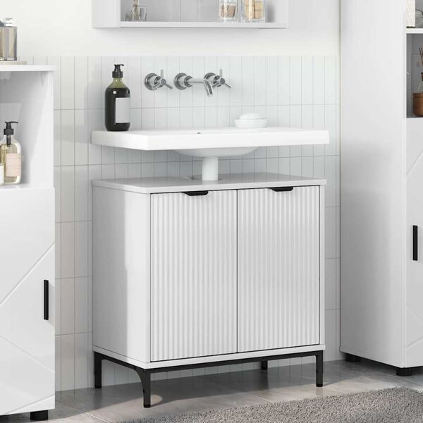 vidaXL Armadio per Lavabo da Bagno Bianco lucido 60,5 x 33,5 x 61 cm