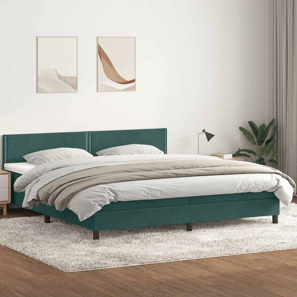 vidaXL Letto a Molle con Materasso e LED Verde Scuro 180x220 cm Velluto