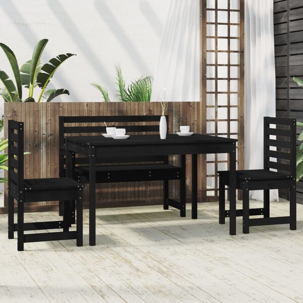 vidaXL Set da Pranzo per Giardino 4pz Nero in Legno Massello di Pino