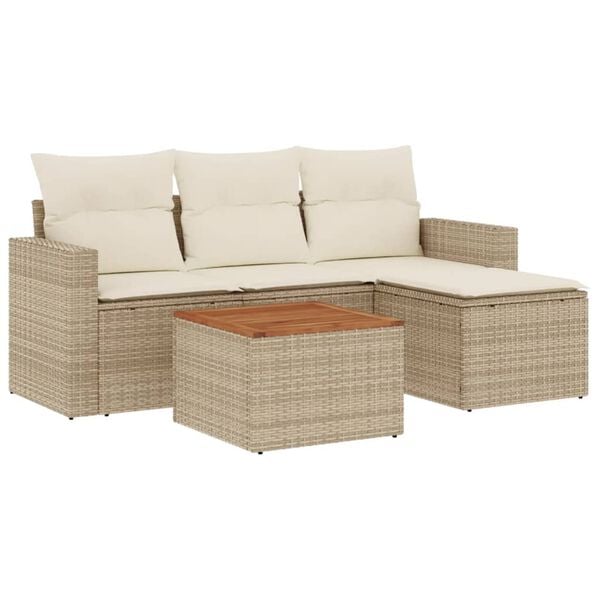 vidaXL Set Divano da Giardino 5 pz con Cuscini Beige in Polyrattan