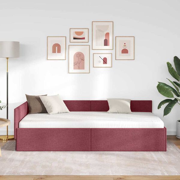 vidaXL Cornice del letto ad angolo Rosso Vino 90 cm x 200 cm Velluto