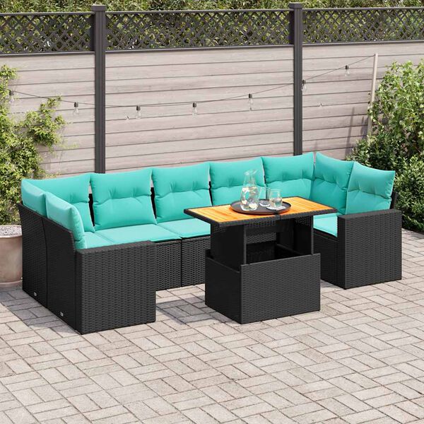 vidaXL Set Divani da Giardino con Cuscini 8 pz Nero in Polyrattan