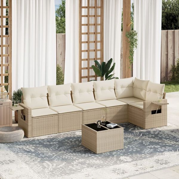 vidaXL Set Divani da Giardino 7 pz con Cuscini Beige in Polyrattan