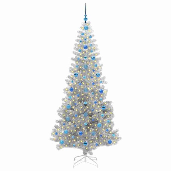 vidaXL Albero di Natale con 300 LED con supporto Argento 210 cm PET