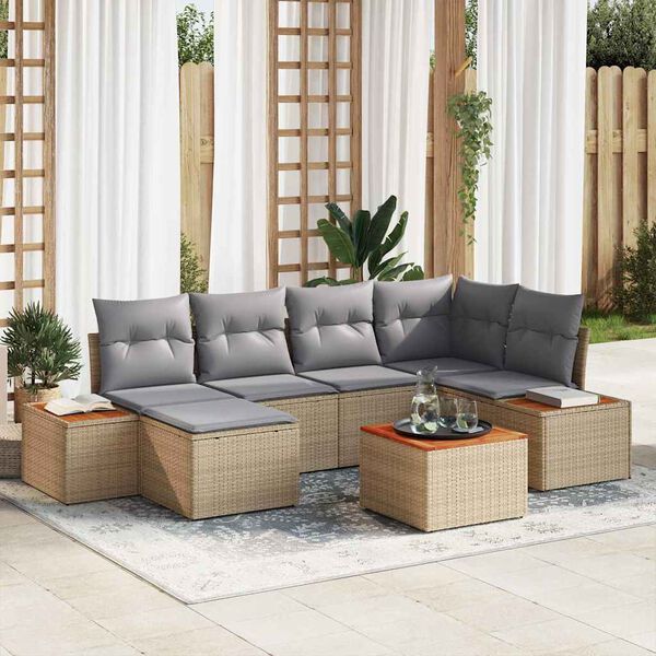 vidaXL Set Divano da Giardino con cuscino 7 pcs Beige polyrattan