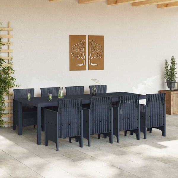 vidaXL Set da Pranzo per Giardino 9 pcs Antracite Rattan Polt
