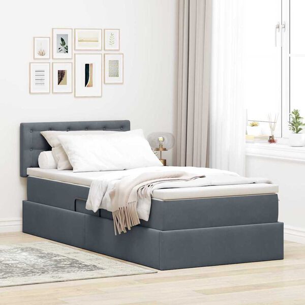 vidaXL Letto con contenitore e LED Grigio scuro 100 x 200 cm Velluto