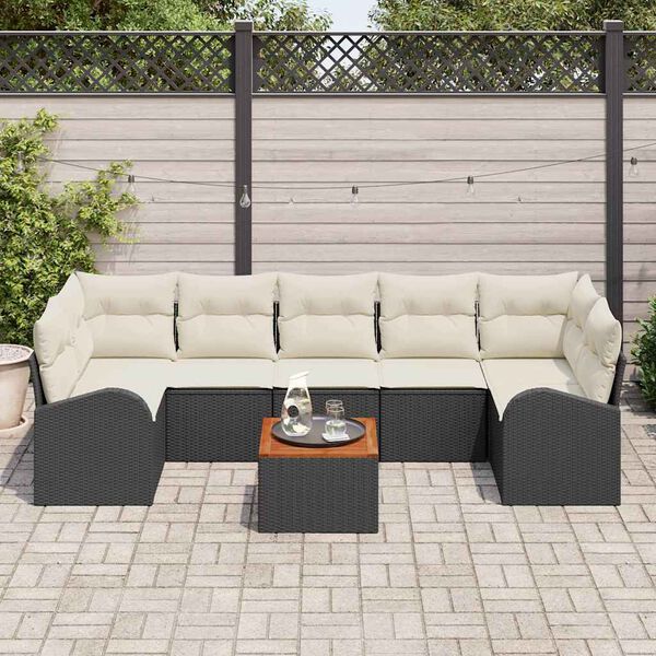 vidaXL Set Divano da Giardino 8 pcs Nero e Crema polyrattan